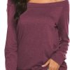 Women's Long Sleeve Boat Neck Off Shoulder Blouse Tops