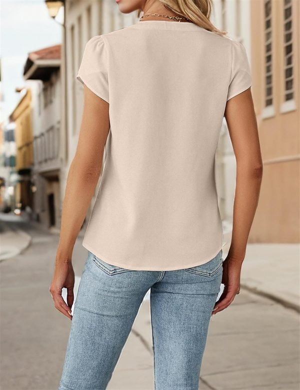 81UHQ4P2PoL._AC_SL1500 Womens Dressy Casual Tops Business Casual Cap Sleeve Work Blouses Chiffon V Neck Button Down Shirts