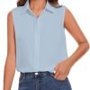 Womens Sleeveless Button Down Shirt Classic Collared Blouse Basic Tank Tops Work Office Chiffon Tops