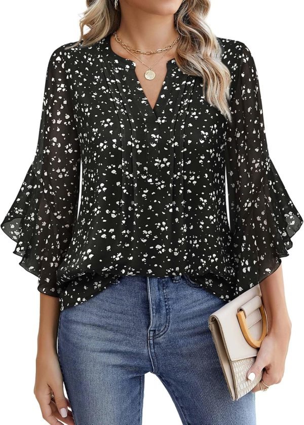 81Vz-4LCGUL._AC_SL1500 Women's 3/4 Sleeve Tops Dressy Casual Business Work Blouses Chiffon Office Shirts