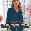 V Neck Puff 3/4 Length Sleeve Womens Tops Dressy Casual Chiffon Work Blouses Pleated T-Shirts Loose Fit S-XXL
