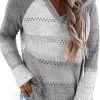 Women Color Block Hooded Crochet Striped Sweaters Lightweight Drawstring Hoodies Pullover Trendy Sweatshirts
