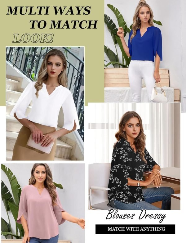 81YNM4UXkgL._AC_SL1500_430c5d93-4c4f-46c6-be78-43431c064199 Women's 3/4 Sleeve Chiffon Blouses for Women Dressy Casual, V Neck Double Layers Chiffon Blouses 2024, Tunic Tops