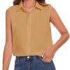 Womens Sleeveless Button Down Shirt Classic Collared Blouse Basic Tank Tops Work Office Chiffon Tops
