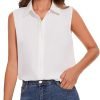Womens Sleeveless Button Down Shirt Classic Collared Blouse Basic Tank Tops Work Office Chiffon Tops