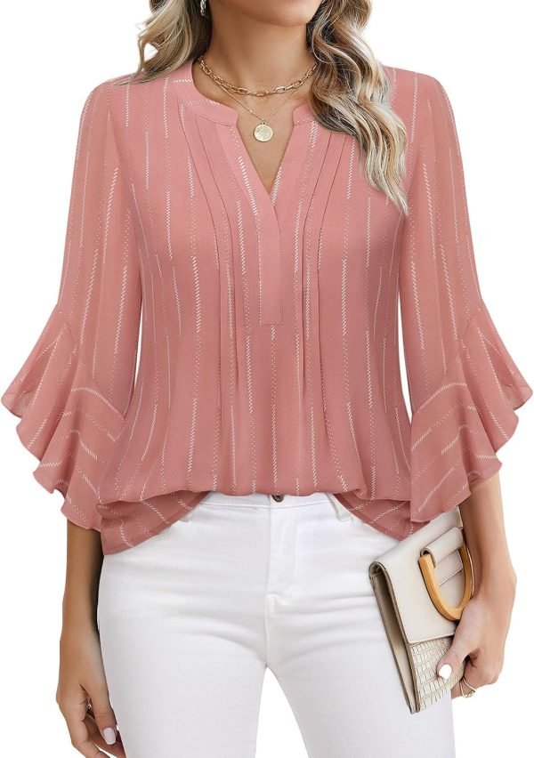 81_C7Mh9BUL._AC_SL1500 Women's 3/4 Sleeve Tops Dressy Casual Business Work Blouses Chiffon Office Shirts