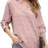 Womens White Chiffon Blouses Short Sleeve V Neck Shirts Summer Casual Polka Dot Tops