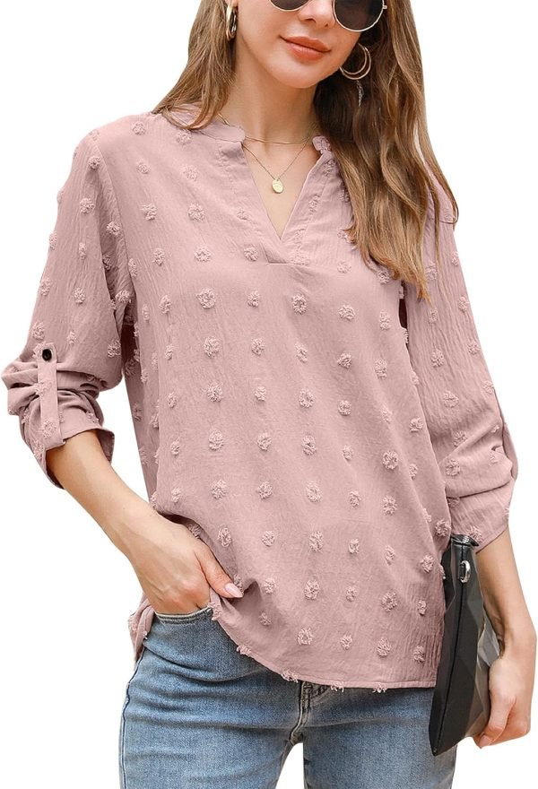81a0UOaQ_aL._AC_SL1500 Womens White Chiffon Blouses Short Sleeve V Neck Shirts Summer Casual Polka Dot Tops