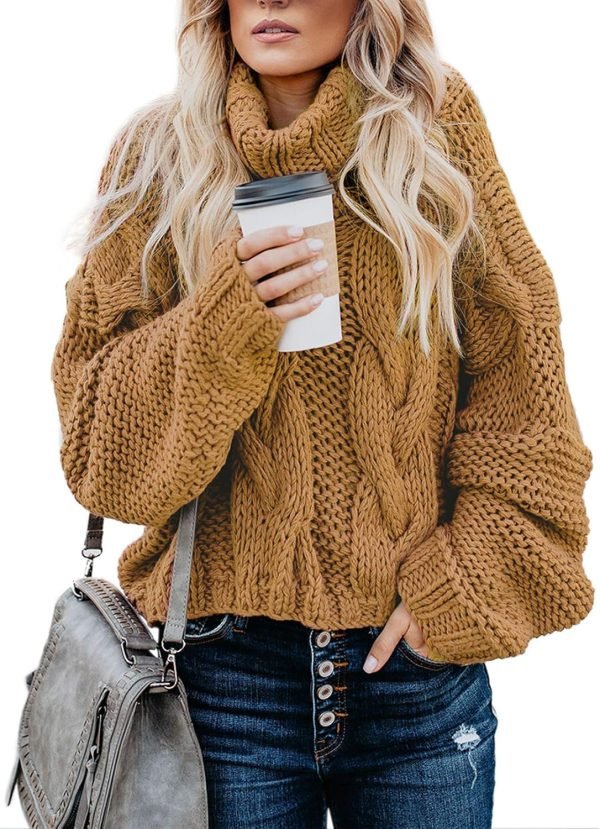 81af4BhGTeL._AC_SL1500 Womens 2024 Winter Fall Solid Turtleneck High Neck Balloon Long Sleeve Sweaters Pullover Outerwear