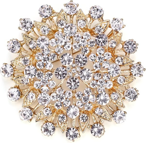 81b-00fBMCL._AC_SL1500 Women's Austrian Crystal Elegant Flower Leaf Bridal Corsage Brooch Pin
