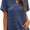 Womens White Chiffon Blouses Short Sleeve V Neck Shirts Summer Casual Polka Dot Tops