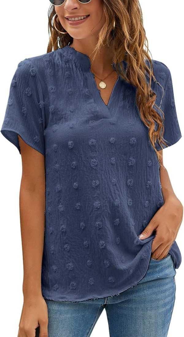 81bn1_uHXyL._AC_SL1500 Womens White Chiffon Blouses Short Sleeve V Neck Shirts Summer Casual Polka Dot Tops