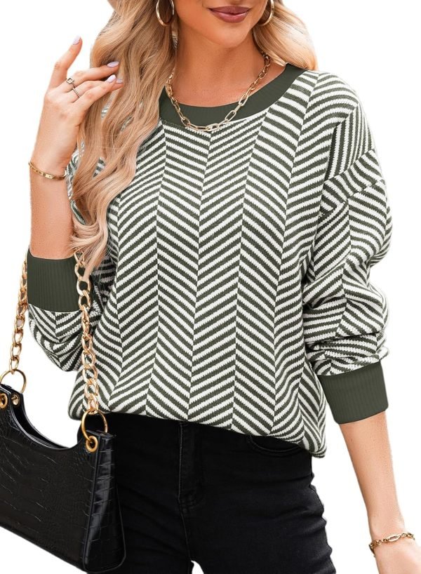 81d5rqNP8nL._AC_SL1500 Women's Crewneck Cute Sweaters 2024 Striped Colorblock Fall Winter Knitted Pullover Tops