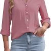 Womens Button Down Shirts Long Sleeve V Neck Collared Blouses Office Work Tops Chiffon Dressy Casual Shirts