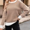 Women's Crewneck Cute Sweaters 2024 Striped Colorblock Fall Winter Knitted Pullover Tops