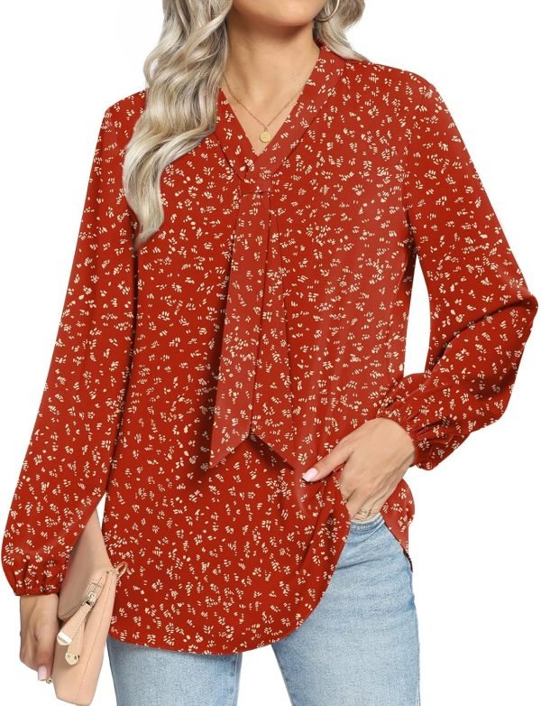 81ftsCN7lsL._AC_SL1500 Women's Fall Long Sleeve Chiffon Blouse Winter V-Neck Tunic Tops Business Shirt