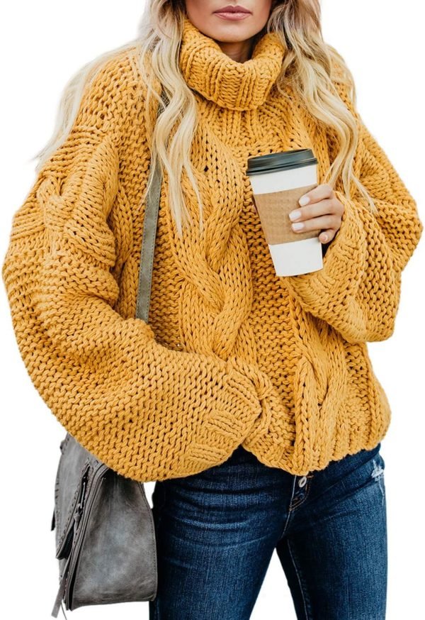 81g-7AQHB4L._AC_SL1500 Womens 2024 Winter Fall Solid Turtleneck High Neck Balloon Long Sleeve Sweaters Pullover Outerwear