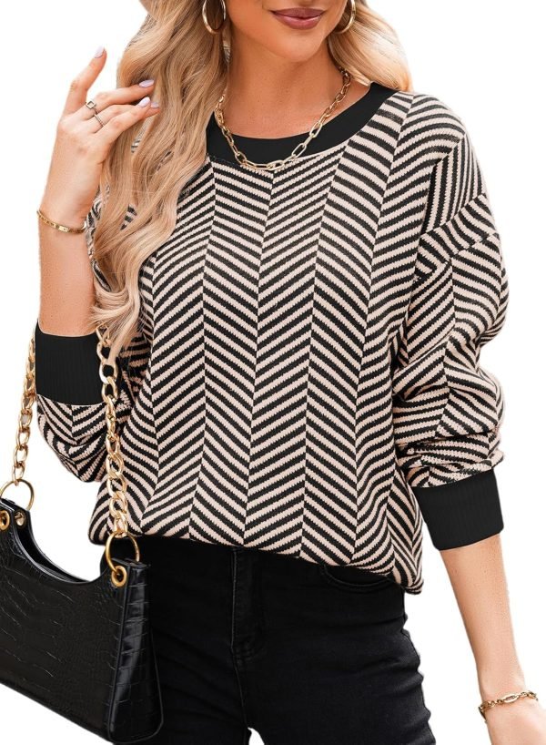 81gBYE3L5UL._AC_SL1500 Women's Crewneck Cute Sweaters 2024 Striped Colorblock Fall Winter Knitted Pullover Tops