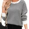 Women's Crewneck Cute Sweaters 2024 Striped Colorblock Fall Winter Knitted Pullover Tops