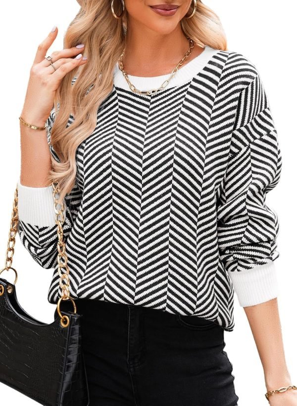 81gpbGaqqNL._AC_SL1500 Women's Crewneck Cute Sweaters 2024 Striped Colorblock Fall Winter Knitted Pullover Tops