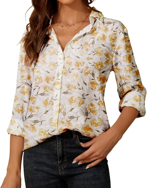 81gzjDHlDsL._AC_SL1500 Womens Button Down Shirt Long Sleeve Classic Collared Tops Work Office Casual Chiffon Blouse