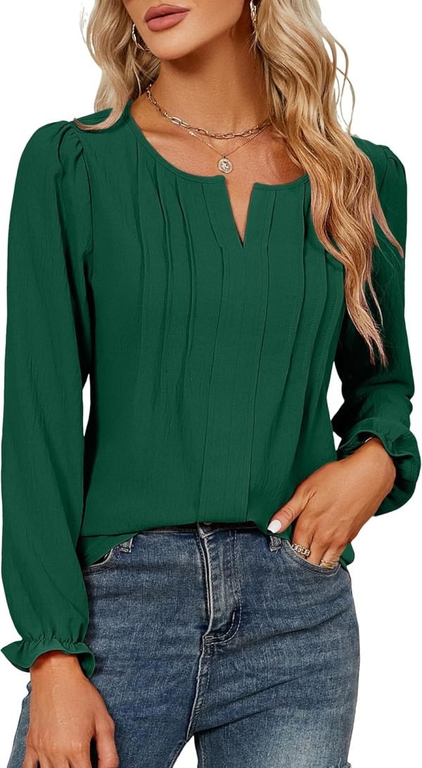 Womens Tops Dressy Casual Long Sleeve Shirts V Neck Chiffon Blouses Fall Clothes 2024