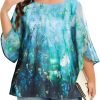 Womens Tops Dressy Casual Summer Chiffon Blouse 3/4 Sleeve Loose Mesh Tunic Shirts