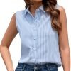 Womens Sleeveless Button Down Shirt Classic Collared Blouse Basic Tank Tops Work Office Chiffon Tops