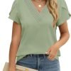 Womens Tops Dressy Casual V Neck Ruffle Short Sleeve Blouse Business Casual Tops Chiffon Flowy Shirt Cute Summer Tops