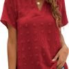 Womens White Chiffon Blouses Short Sleeve V Neck Shirts Summer Casual Polka Dot Tops