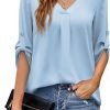 U.Vomade Women's 3/4 Cuffed Sleeve Chiffon V Neck Casual Shirts for Women S-XL