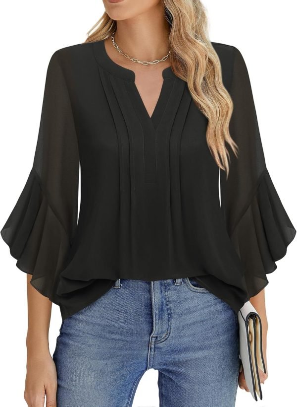 81msjMxUSfL._AC_SL1500 Women's 3/4 Sleeve Tops Dressy Casual Business Work Blouses Chiffon Office Shirts