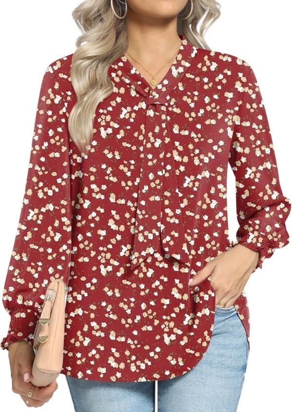 81mtL2x8V1L._AC_SL1500 Women's Fall Long Sleeve Chiffon Blouse Winter V-Neck Tunic Tops Business Shirt