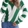 Womens 2024 Deep V Neck Sweaters Striped Long Sleeve Knit Pullover Sweaters for Women