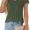 Womens Dressy Casual Tops Business Casual Cap Sleeve Work Blouses Chiffon V Neck Button Down Shirts