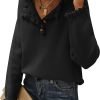 Women's Sweaters Casual Long Sleeve Button Down Crew Neck Ruffle Knit Pullover Sweater Tops Solid Color Striped