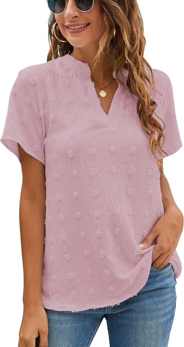 81oSPYB0jqL._AC_SL1500 Womens White Chiffon Blouses Short Sleeve V Neck Shirts Summer Casual Polka Dot Tops