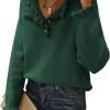 Women's Sweaters Casual Long Sleeve Button Down Crew Neck Ruffle Knit Pullover Sweater Tops Solid Color Striped