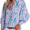 Women 2024 Loose V-Neck Shirts Paisley Print Lantern Sleeve Blouse Tops