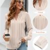Women's Dressy Casual Blouses Business Work Tops Long Sleeve V Neck Pleated Shirts 2024 Fall Outfits