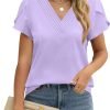 Womens Tops Dressy Casual V Neck Ruffle Short Sleeve Blouse Business Casual Tops Chiffon Flowy Shirt Cute Summer Tops