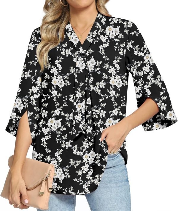 81qI5GrrLSL._AC_SL1500 Women's Fall Long Sleeve Chiffon Blouse Winter V-Neck Tunic Tops Business Shirt