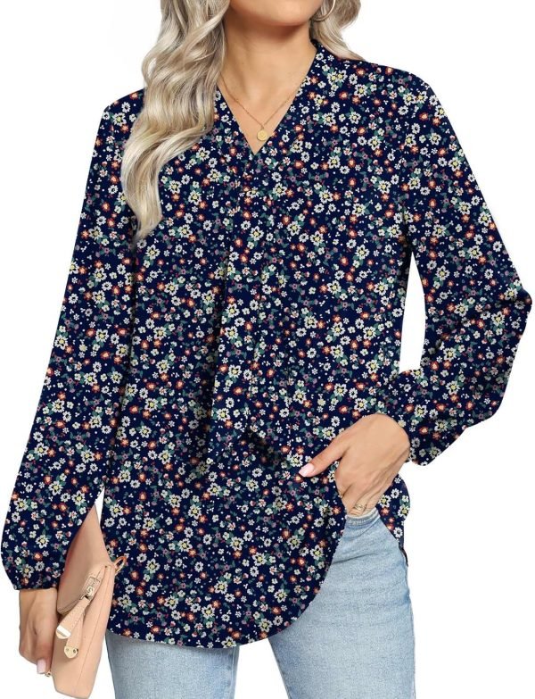 81qhUiQaatL._AC_SL1500 Women's Fall Long Sleeve Chiffon Blouse Winter V-Neck Tunic Tops Business Shirt