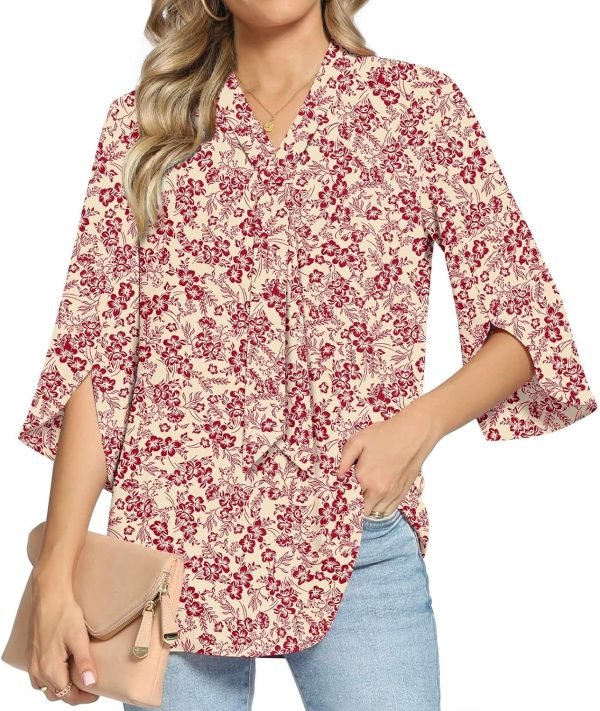 81rtWzNrRoL._AC_SL1500 Women's Fall Long Sleeve Chiffon Blouse Winter V-Neck Tunic Tops Business Shirt
