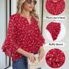 Women's 3/4 Sleeve Tops Dressy Casual Business Work Blouses Chiffon Office Shirts