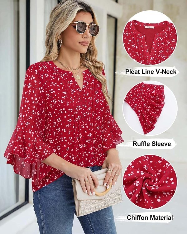 81sleDmd1gL._AC_SL1500 Women's 3/4 Sleeve Tops Dressy Casual Business Work Blouses Chiffon Office Shirts