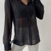 Women's Sheer Mesh Button Up Shirt Long Sleeve See Through Blouse