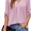 U.Vomade Women's 3/4 Cuffed Sleeve Chiffon V Neck Casual Shirts for Women S-XL