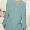 Women's Square Neck Long Sleeve Casual Loose Ribbed Knit Soft Blouses Tops