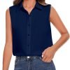 Womens Sleeveless Button Down Shirt Classic Collared Blouse Basic Tank Tops Work Office Chiffon Tops